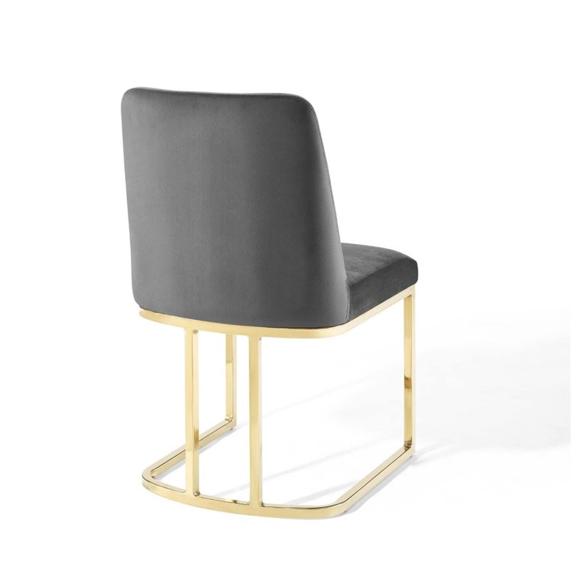 Pemberley Row Velvet Gray and Gold Dining Side Chair Sled Base Stain-Resistant 32