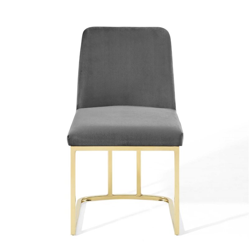 Pemberley Row Velvet Gray and Gold Dining Side Chair Sled Base Stain-Resistant 32