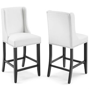 Pemberly Row Modern Faux Leather Counter Stool in White (Set of 2)