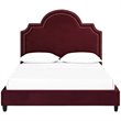 Pemberly Row Modern / Contemporary Velvet Queen Platform Bed in Maroon
