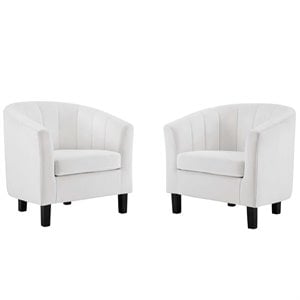 Pemberly Row Channel Tufted Velvet Armchair in White (Set of 2)