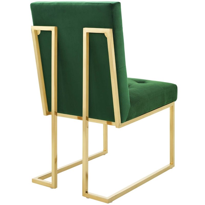 Pemberly Row Velvet Dining Chair in Gold and Emerald (Set of 2)