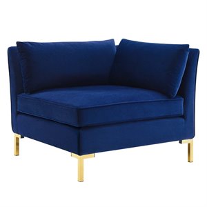 Pemberly Row Performance Velvet Upholstered Corner Sectional Chair in Navy