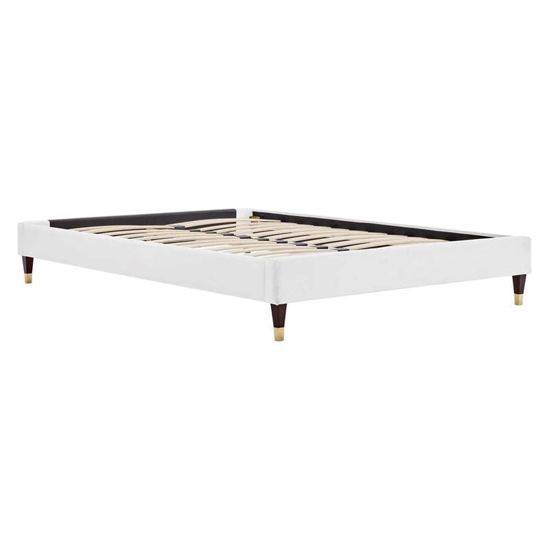 Pemberly Row Modern Performance Velvet Queen Platform Bed Frame in White