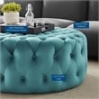 Pemberly Row Round Button Tufted Performance Velvet Ottoman in Sea Blue