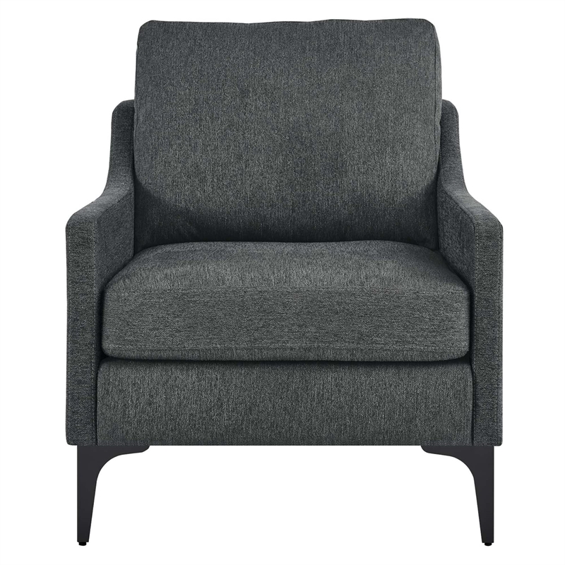 Pemberly Row Upholstered Fabric and Metal Armchair in Charcoal