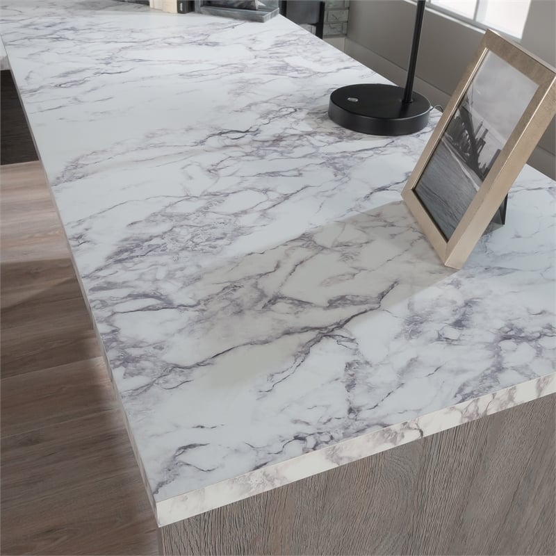 Pemberly Row Engineered Wood L-Shaped Desk in Ashen Oak Finish