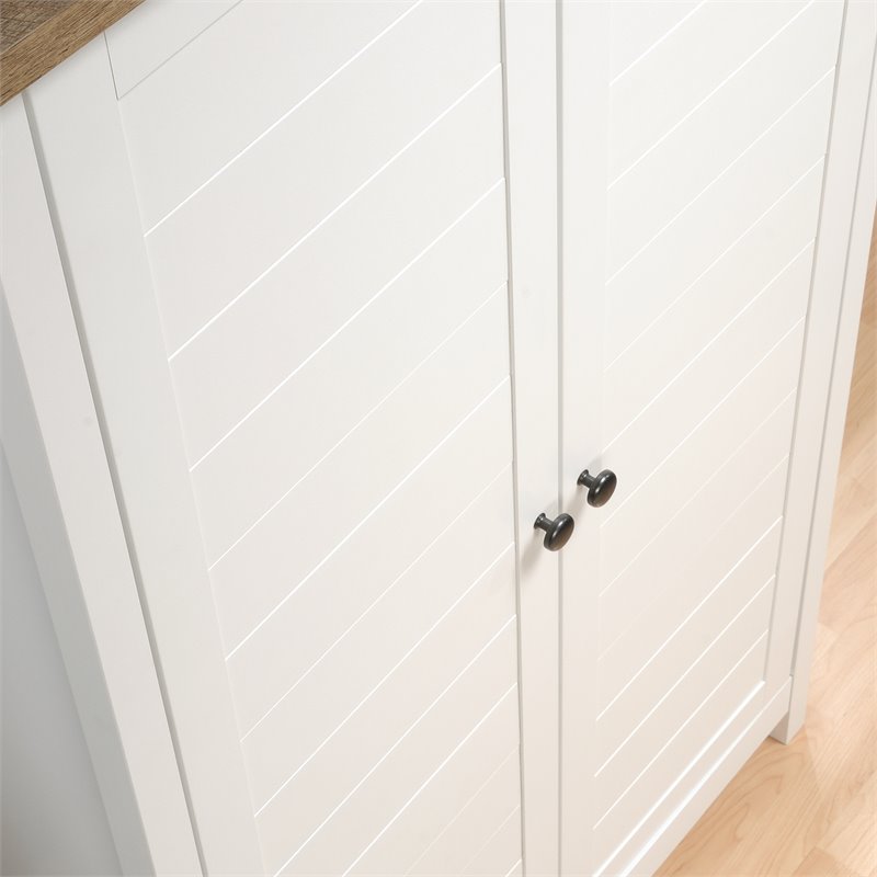 Pemberly Row Contemporary Tall Wood Storage Cabinet in Soft white