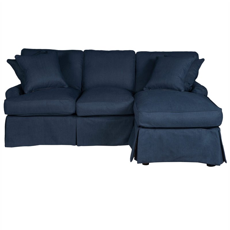 Pemberly Row Fabric Slipcovered Reversible Chaise Sleeper Sofa in Navy