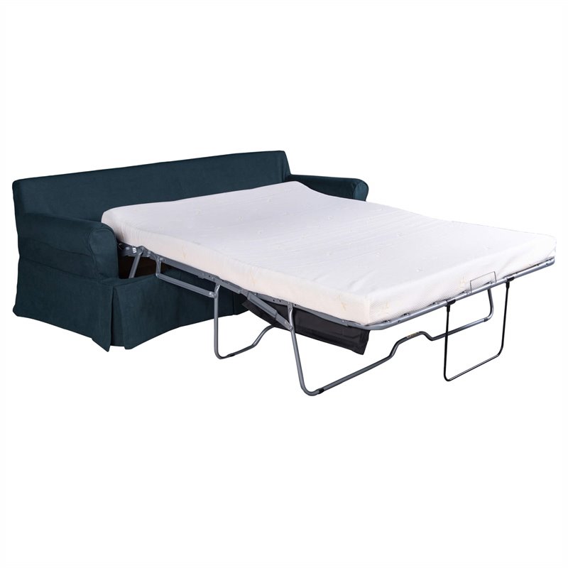 Pemberly Row Fabric Slipcovered Reversible Chaise Sleeper Sofa in Navy