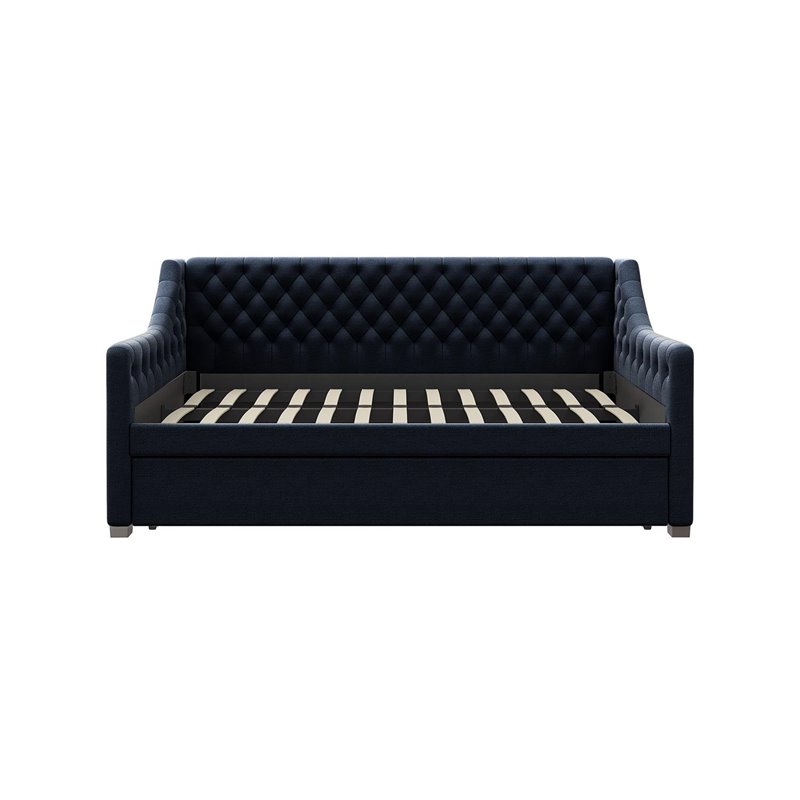 Pemberly Row Modern Twin Daybed and Trundle in Blue Velvet