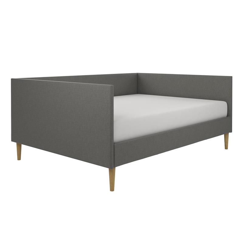 Pemberly Row Mid Century Upholstered Daybed Full Size in Grey Linen