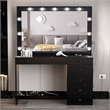 Pemberly Row 7-Drawer Modern Wood Built-In Lights Makeup Desk in Black