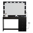 Pemberly Row 7-Drawer Modern Wood Built-In Lights Makeup Desk in Black