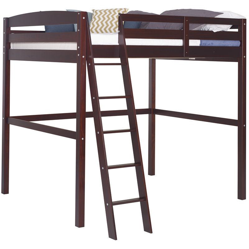 Pemberly Row Solid Wood High Loft Bed Frame Full in Cappuccino