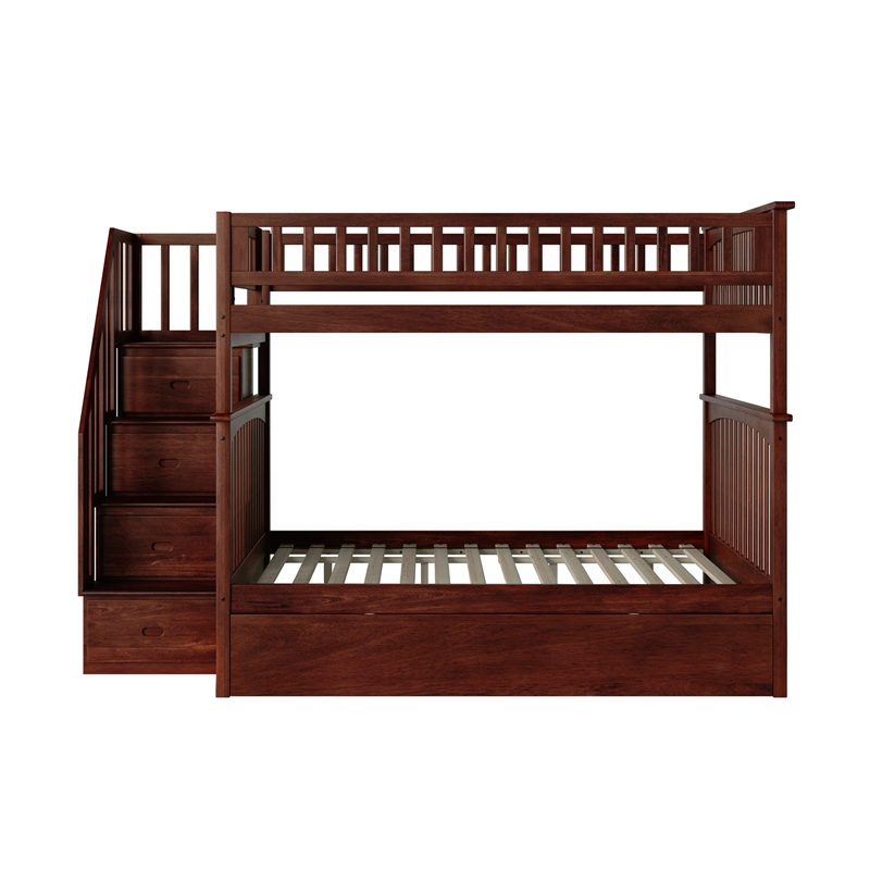 Pemberly Row Full over Full Solid Wood Bunk Bed with Trundle in Walnut