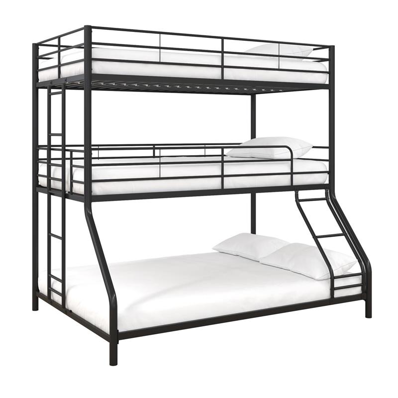 Pemberly Row Metal Triple Bunk Bed Bed for Kids Twin/Twin/Full in Black