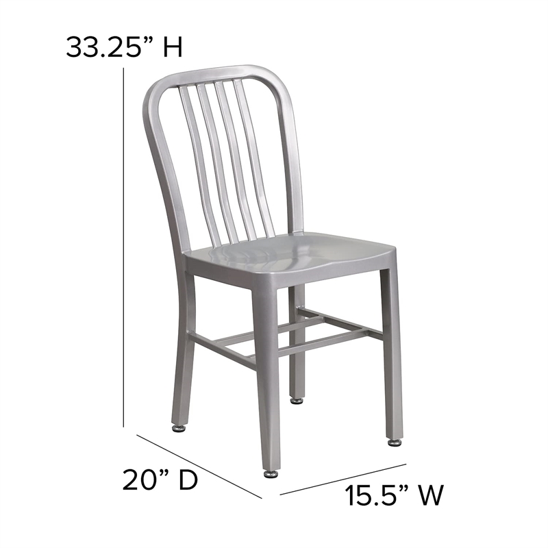 Pemberley Row Galvanized Steel Silver Dining Side Chair Rectangular Ergonomic 33.25