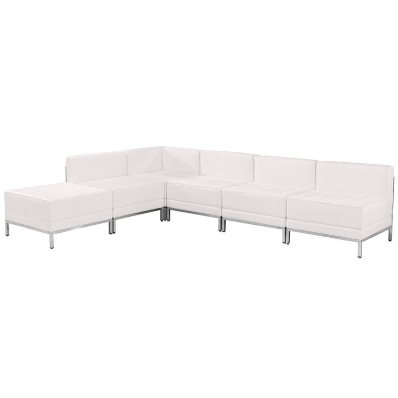 Pemberly Row Modern / Contemporary 6 Piece Leather Sectional Set in White