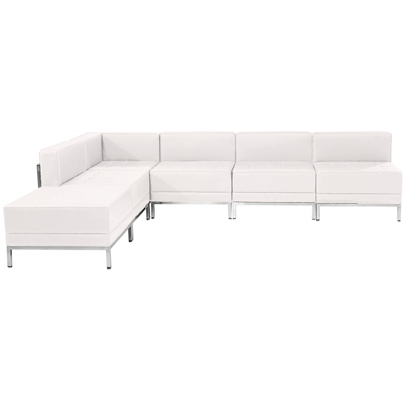Pemberly Row Modern / Contemporary 6 Piece Leather Sectional Set in White