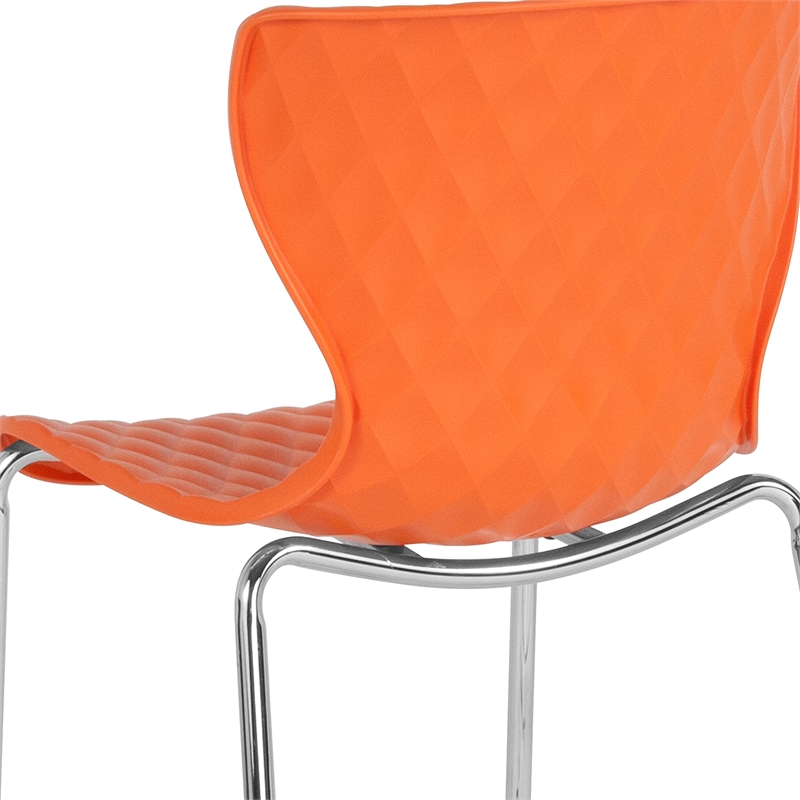 Pemberly Row Modern Plastic Dining Side Chair in Orange and Chrome