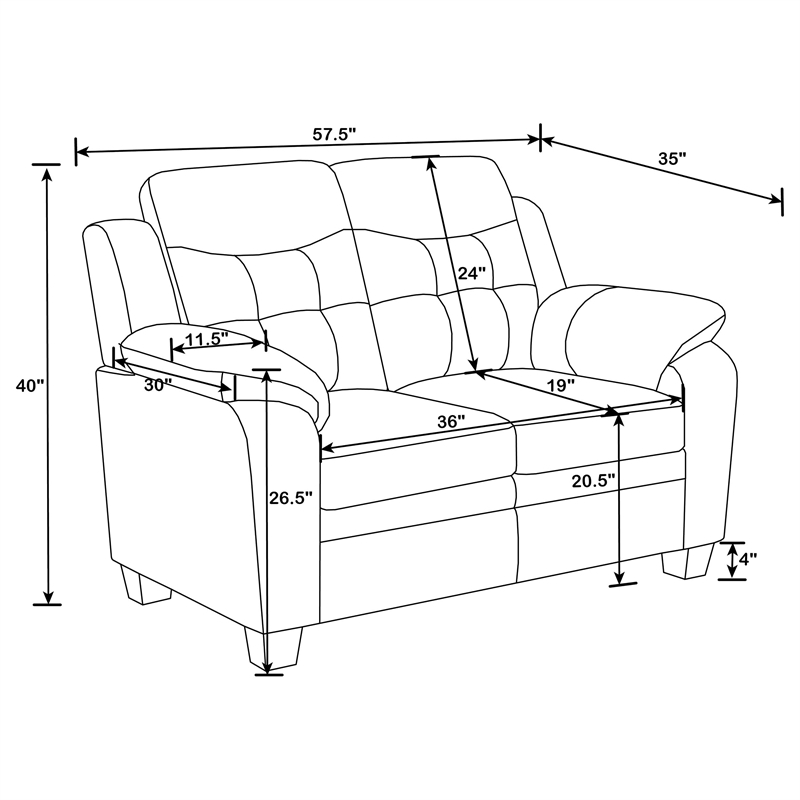Pemberly Row Faux Leather Tufted Upholstered Loveseat in Black