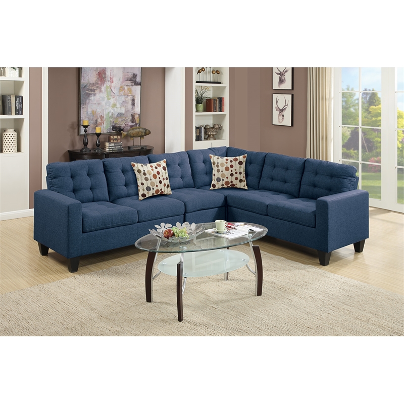 Pemberley Row Linen-Like Fabric Navy Sectional Sofa L-Shape Reversible 103
