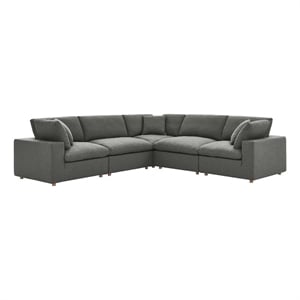 Pemberly Row 5 Piece Down Filled Overstuffed Sectional Sofa Set in Gray