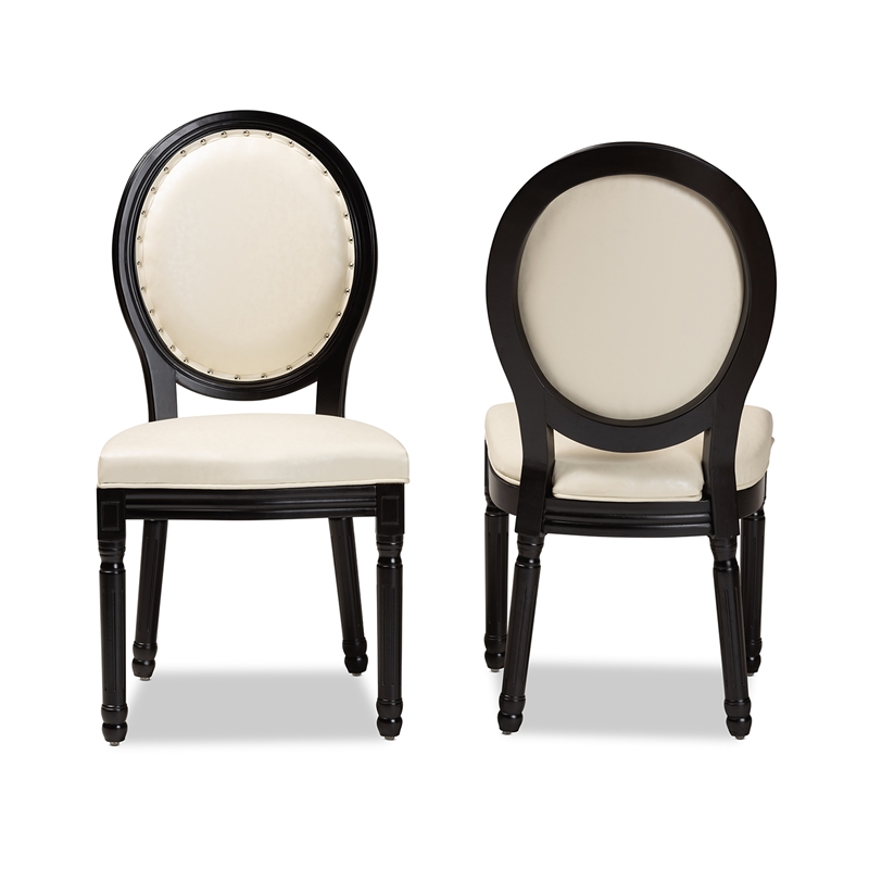 Pemberly Row Beige and Black Finished Wood 2-Piece Dining Chair Set