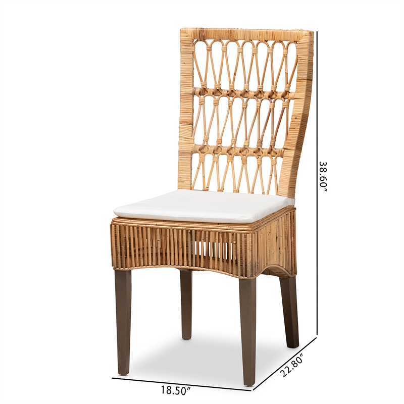 Pemberly Row Modern Natural Brown Rattan 2-Piece Dining Chair Set