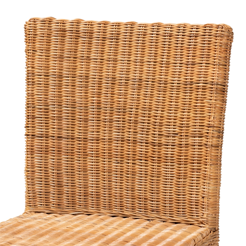 Pemberly Row Modern Natural Rattan and Mahogany Wood Counter Stool