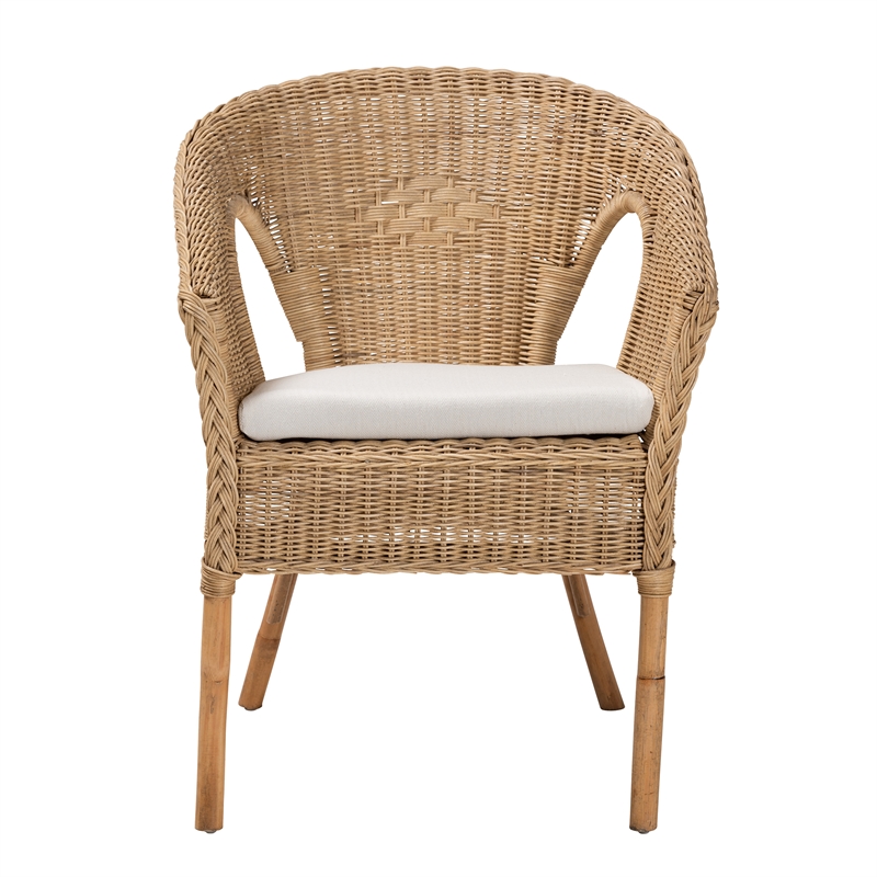 Pemberly Row Modern Bohemian Natural Brown Antique Rattan Dining Chair