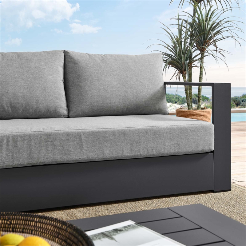 Pemberley Row Powder-Coated Aluminum Gray Outdoor Sofa Rectangular Weather-Resistant 89