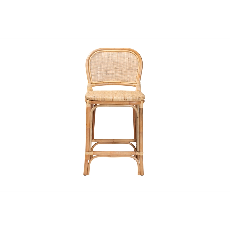 Pemberly Row Modern Bohemian Natural Brown Rattan Counter Stool