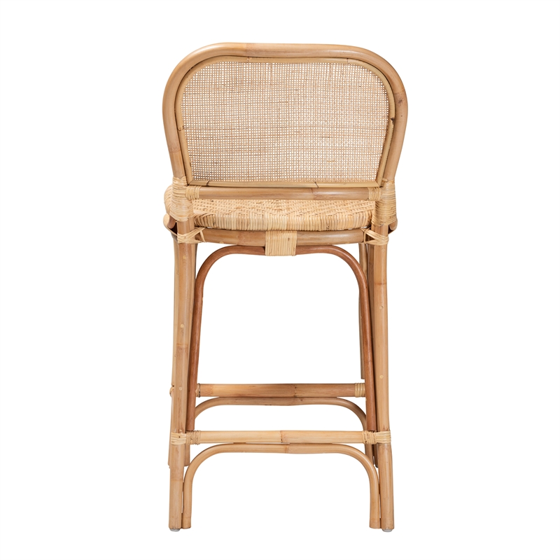 Pemberly Row Modern Bohemian Natural Brown Rattan Counter Stool