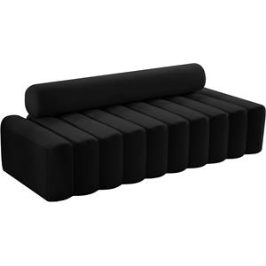 Pemberley Row Upholstered Black Velvet Sofa Rectangular Deep Channel Tufting 83.5&quot Assembled
