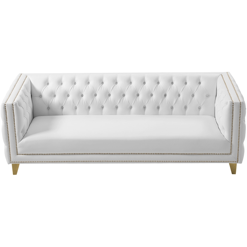 Pemberly Row Contemporary Faux Leather and Iron Sofa in White