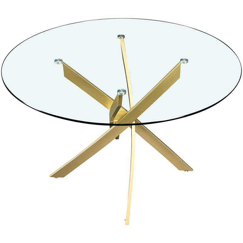 Pemberley Row Glass Brushed Gold Dining Table Round Contemporary 48