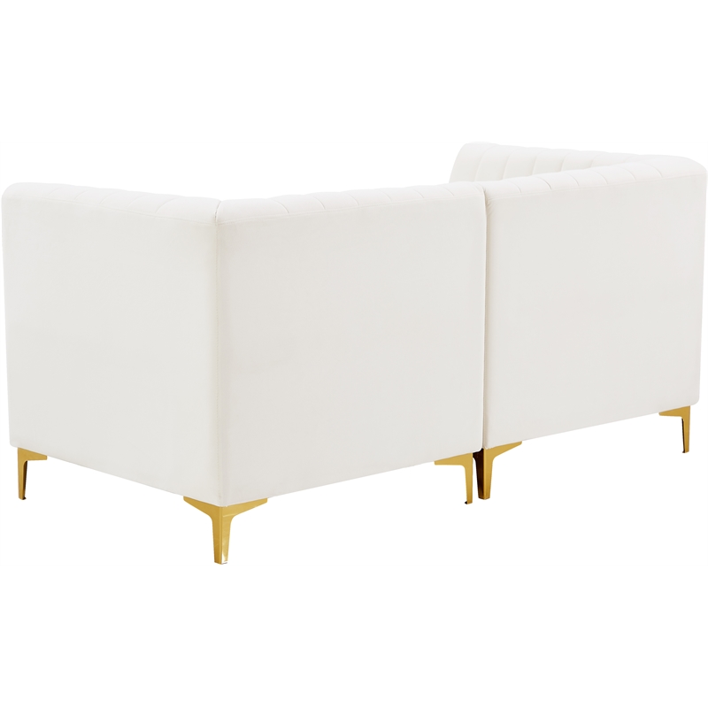 Pemberly Row Contemporary Velvet Modular Sofa with Deep Channel Tufting in Cream