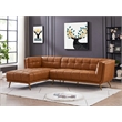 Pemberly Row Leather Upholstered Left Corner Sectional Couch in Tan
