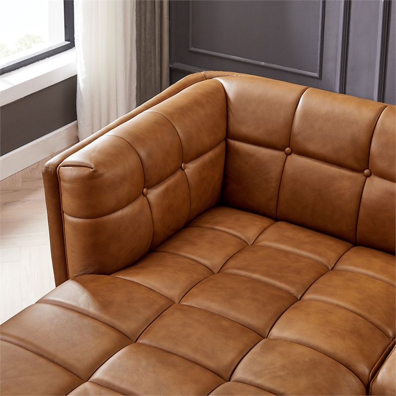 Pemberly Row Leather Upholstered Left Corner Sectional Couch in Tan