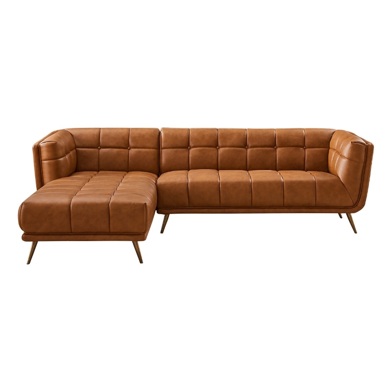 Pemberly Row Leather Upholstered Left Corner Sectional Couch in Tan