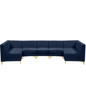 Pemberly Row Contemporary Velvet Modular Sectional in Soft Navy