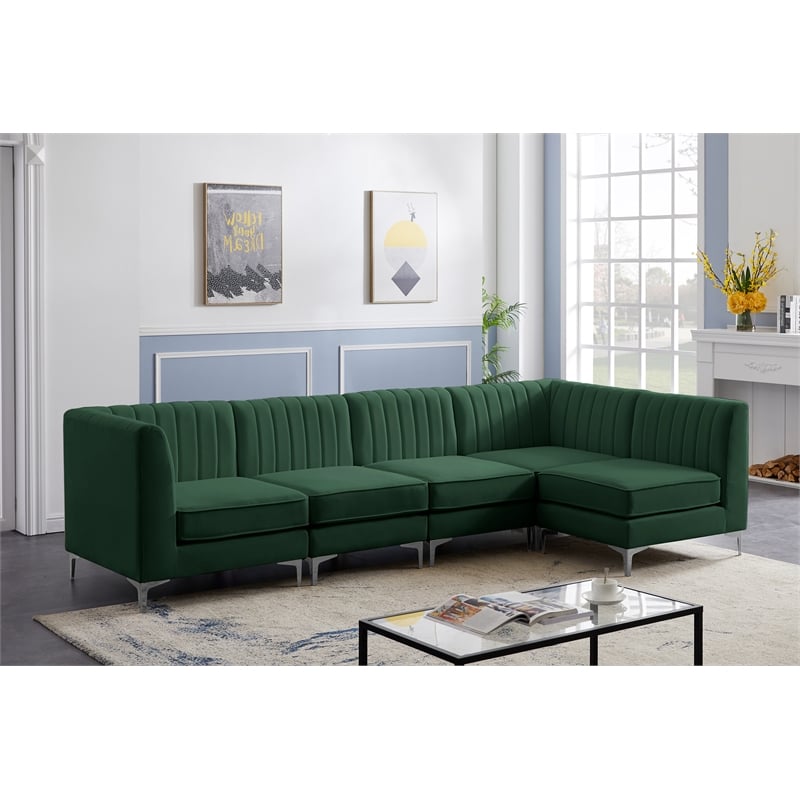 Pemberly Row Modern / Contemporary Green Velvet Modular Sectional