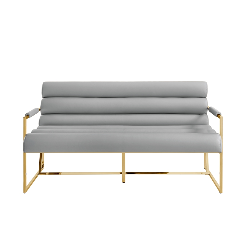 Pemberly Row Modern / Contemporary Leather Settee Loveseat Gray/Gold