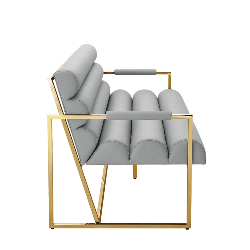 Pemberly Row Modern / Contemporary Leather Settee Loveseat Gray/Gold