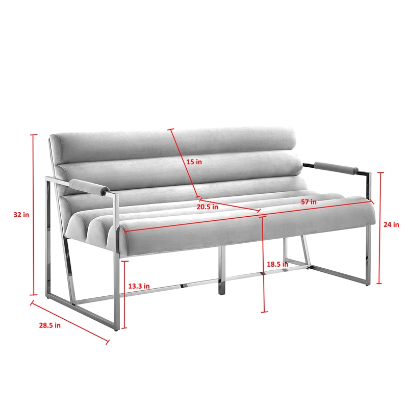 Pemberly Row Modern / Contemporary Leather Settee Loveseat Gray/Gold