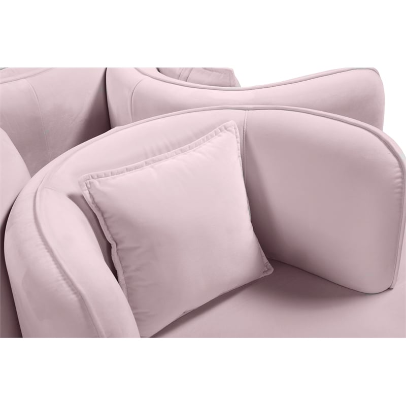 Pemberly Row Contemporary Velvet Roundabout Sofa with Iron Legs in Pink