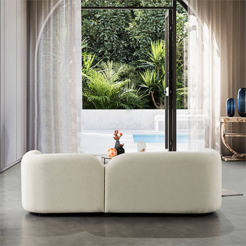 Pemberly Row Luxury Modern Ivory Boucle Fabric Curvy Arm Couch