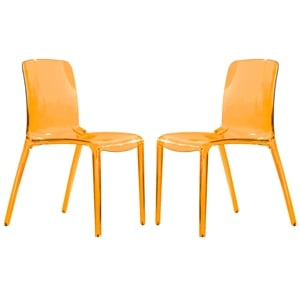 Pemberly Row Mid-Century Modern Dining Side Chair in Orange Set of 2